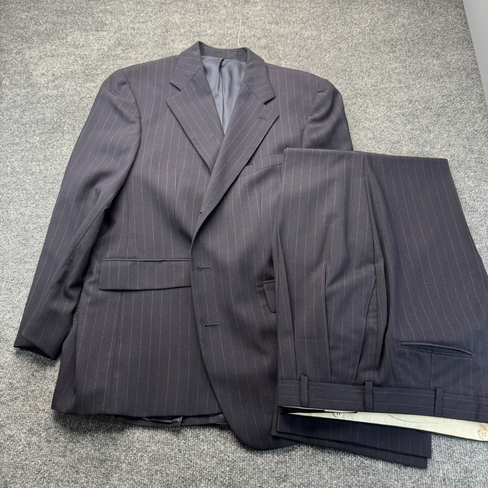 Unbranded Mens Suit 42R 38x31 Navy Pinstripe 3 Button Pleated Trousers Career